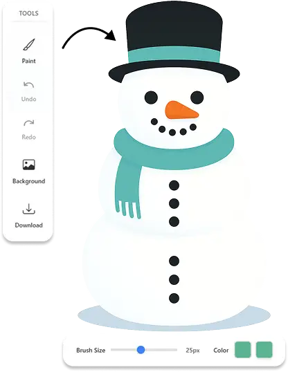 Cartoon snowman wearing a hat and scarf representing the Snowman Studio free snowman builder game